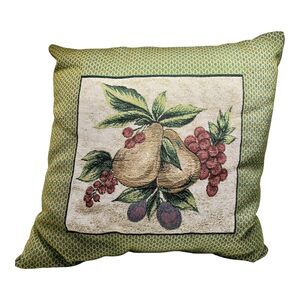 Vintage Fruits Pears Grapes Plums Leaves Tapestry Sofa Throw Pillow 15" X 15"